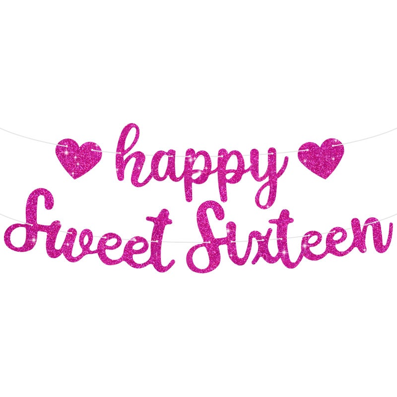 BEISHIDA Rose Red Happy Sweet 16 Birthday Banner, Pre-Strung Glitter Happy 16 Birthday Decoration for Girls,Happy 16th Birthday Sign for Women, Girls - Image 1